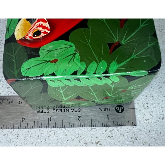 Signed St. Laurent Productions Handcrafted Wooden Parrot Design Rectangular Box - Picture 10 of 11